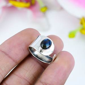 Fantástico anillo hecho a mano de Plata de Ley 925, joyería de piedras preciosas de labradorita Natural para mujer, anillos finos Premium - Product Image 1