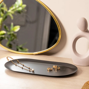 Modern oval black metal decorative tray elegant matte jewelry holder for vanity dresser <b>table</b> home decor display organizer - Product Image 1