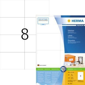 Etiquetas Universales Premium HERMA de 105 x 74 mm, Papel Blanco No Removible, 1600 Etiquetas/Paquete, Papel de Oficina - Product Image 1