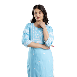 Kurta décontractée en rayonne brodée pour le printemps/été - Product Image 5