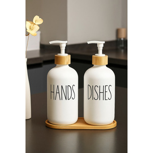 Distributeur de savon liquide moderne et écologique de 550 ml pour salle de bain, idéal pour les écoles et les hôtels, pour les mains et la vaisselle, avec support en verre - Product Image 2