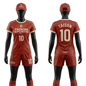 Uniforme de Fútbol Femenino Premium, Tela de Poliéster Transpirable de 180 GSM, Diseño de Panel Degradado Rojo, Sublimación, Logotipo Personalizado - Product Image 1