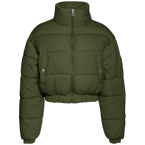 Veste matelassée pour homme, couleur vert olive, col montant, fermeture éclair, épaisse, décontractée, courte, rembourrage en fibres de polyester - Product Image 1
