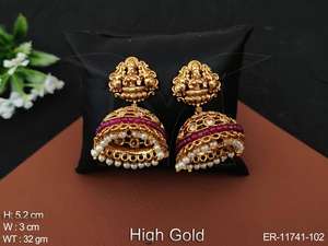 Bijoux de Temple en or poli de styliste, magnifique Style fantaisie, boucles d'oreilles Jhumka - Product Image 4