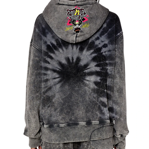 2025 negro gota hombro impreso completo algodón mezclado Sudadera con capucha bordado logotipo personalizado lavado ácido Vintage Sudadera con capucha para Unisex - Product Image 2