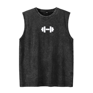 Débardeurs d'été en pur coton pour hommes, gilet sans manches rétro lavé avec motivation Gym graphique Streetwear - Product Image 1