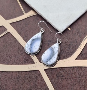 925เงินแท้ Dendrite อัญมณีต่างหูทำด้วยมือเงินสไตล์ Boho เครื่องประดับสำหรับผู้หญิงของขวัญแต่งงาน - Product Image 4