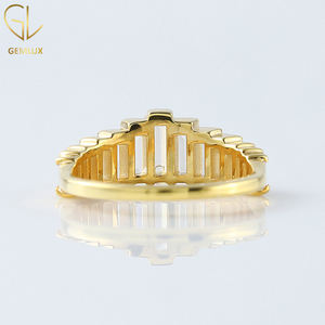 Classy Women Art Deco Baguette Cut Moissanite Diamond <b>14K</b> Solid <b>Gold</b> Engagement Chevron <b>Ring</b> for Women - Product Image 4