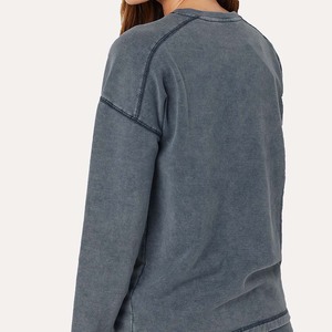 Women's Acid <b>Wash</b> Embroidered <b>Lined</b> Solid Casual Terry Front Logo Polyester/Cotton 300g Heavyweight Winter Sweatshirt Customized - Product Image 4