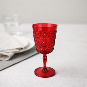 Unbreakable Vintage Embossed Plastic <b>Red</b> 12.5 oz <b>Wine</b> <b>Glass</b> for Christmas Party Wedding - Product Image 1