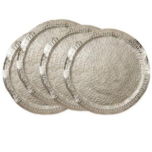 ถาดเสิร์ฟทรงกลมสแตนเลสสีเงินทันสมัย เป็นมิตรกับสิ่งแวดล้อม หรูหรา สไตล์วินเทจ สำหรับจานรองอาหาร ใช้ในบ้านและงานเลี้ยง - Product Image 5