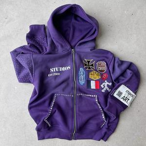 Vente en gros Prix d'usine Sweats à capuche avec strass Toutes les couleurs personnalisées Sweat à capuche zippé Respirant et confortable Sweats à capuche avec strass pour homme - Product Image 4