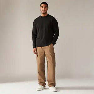 T-shirt à manches longues personnalisé pour hommes T-shirt ras du cou côtelé à épaules tombantes de luxe vierge 100% coton T-shirts pour hommes de grande taille - Product Image 1