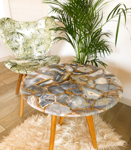 Table basse en cristal naturel fait main, agate, lapis-lazuli, quartz, style tendance, plateau de table avec décoration écologique pour la maison et le patio - Product Image 2