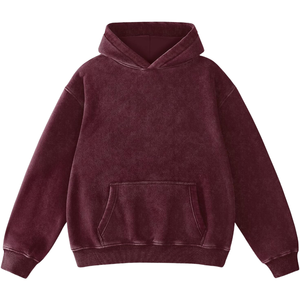 Sweat à capuche marron délavé à l'acide pour hommes Streetwear en polaire de coton épais et surdimensionné Vintage Custom Logo Plain Thick Warm Winter Fashion - Product Image 1