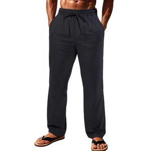 Men Polyester/Cotton Plus Size High <b>Drawstring</b> Casual <b>Trouser</b> Straight Pants Heavyweight Breathable High Street Beach Style - Product Image 1