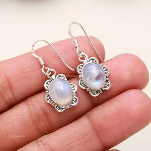 Pendientes Colgantes de Piedra Lunar Azul Cielo con Aspecto Elegante, Engaste de Plata de Ley con Rodio, Regalo de Aniversario de Bodas, Joyería - Product Image 6
