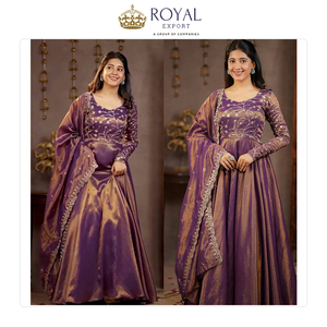 Costume Anarkali en soie Cosmos lourde traditionnelle de haute qualité, avec broderie, pour les occasions de mariage - Product Image 2