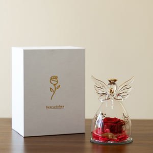 Vente en gros Hot Seller Fleurs éternelles pour toujours haut de gamme Roses éternelles préservées Fleurs immortelles en dôme de verre Figurine d'ange - Product Image 1