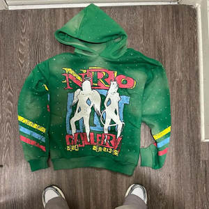 Sudadera con capucha desgastada lavada con ácido Vintage con estampado de pantalla Sudadera con capucha cuadrada de peso pesado de algodón gráfico personalizado - Product Image 4