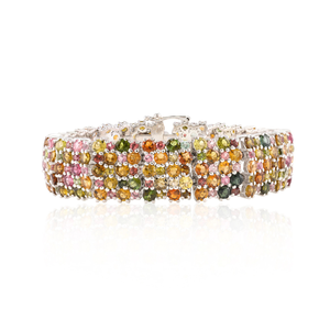 Luxury Modern Design Trendy Brilliant Cut Multi Tourmaline Statement Chunky <b>Bracelet</b> for <b>Women</b> 925 <b>Sterling</b> Wedding Party Gift - Product Image 1