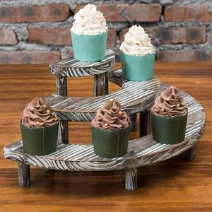 Modern Luxury Antique Rustic Wood 3 Layers Semi-Circle Cake <b>Cupcake</b> <b>Stand</b> in Wholesale Price - Product Image 2