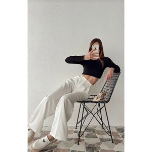 Pantaloni Palazzo Basic a vita alta bianchi da donna con gamba larga alla moda e comodi - Product Image 3