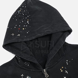 Sudadera con Capucha de Invierno para Mujer, Tejida, Casual, Bordada con Pedrería de Alta Calidad, Ecológica, Transpirable, Mezcla de Algodón, con Detalle Frontal Atractivo - Product Image 3