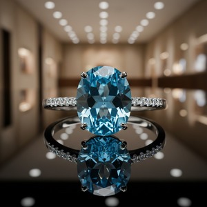 แหวนแต่งงานวินเทจเงินแท้ 925 ประดับเพชรบลูโทแพซทรงวงรีแบบฝังช่อง ได้รับการรับรองจากผู้ตรวจสอบอิสระ เหมาะสำหรับเป็นของขวัญ - Product Image 1