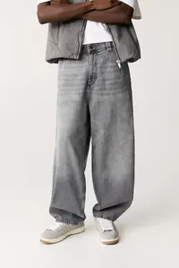 Jeans Anchos de Mezclilla para Hombre, Estilo Vintage, Sólidos, para Primavera/Invierno, Oversize, Lavados, Ecológicos, de Alta Calidad, con Logotipo Personalizado, ODM - Product Image 5