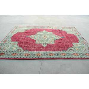 พรมวินเทจขนาด 7.4x10 ฟุต พรมตุรกีขนาดใหญ่ พรมลายตารางแดงเขียว - Product Image 2