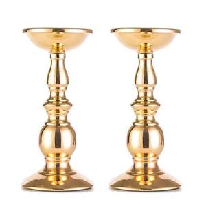 Ornate <b>Gold</b> <b>Candlestick</b> <b>Holder</b> with Rounded Base and Sculpted Stem Polished Metal Candle Stands for Ceremonial & Luxury Decor - Product Image 1