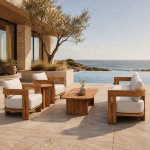 Set di Divani <span class=keywords><strong>in</strong></span> <span class=keywords><strong>Legno</strong></span> di Teak <span class=keywords><strong>per</strong></span> Esterni, Set di Divani da Patio Resistenti alle Intemperie, Arredamento Personalizzato <span class=keywords><strong>per</strong></span> Terrazze di Hotel, Ville e Resort a Bordo Piscina - Product Image 1