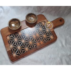 Ensemble de bols de service à trempette en copeaux de bois d'acacia au design moderne plateau d'apéritif imprimé tasse à trempette assortie pour les collations et les fêtes divertissantes - Product Image 2