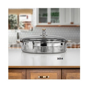 Plat de marmite rond en acier inoxydable argenté Offre Spéciale avec couvercle plat de conception Unique pour la maison hôtel Restaurant et décor de salle à manger - Product Image 5