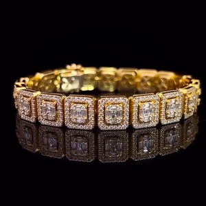 Bracelet tennis personnalisé 20mm grappe carrée Moissanite diamant rond et taille baguette diamant 925 Bracelet pour homme en argent sterling - Product Image 4