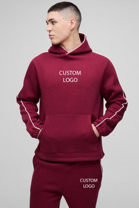 2025-26 Nuevo diseño Borgoña Piping Chándal Unisex Peso pesado Personalizado Sudadera con capucha Jogger Set Regular Fit Men's Piping Hoodie - Product Image 2