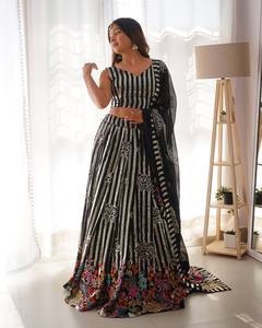 NEW ARRIVAL Faux Georgette Party Sequence Work Lehenga Choli with Dupatta Black - Product Image 3