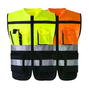 Gilet de travail de chantier unisexe en polyester orange haute visibilité, course nocturne en plein air, protection réfléchissante de sécurité - Product Image 4