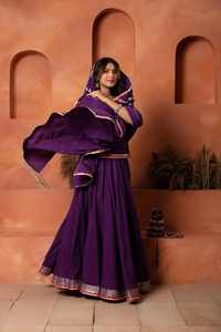 Purple Solid Anarkali Lehenga Set with <b>Cape</b> Style Dupatta Designer Ethnic Wear for Wedding Party Festive Traditional Indian wear - Product Image 4