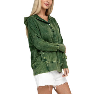 Sudadera con capucha transpirable antipilling de gran tamaño con logotipo frontal lavado ácido personalizado estética GSM invierno 300 OEM al por mayor para mujer - Product Image 4