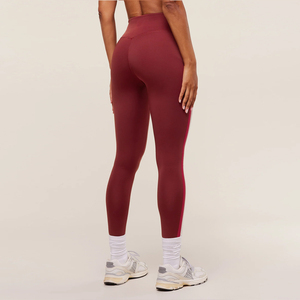 Taille haute respirant Spandex rouge Leggings confortable motif solide cousu tissu tricoté doux léger sport Leggings - Product Image 3