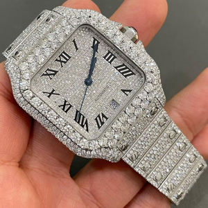 Montre en diamant Moissanite entièrement certifiée Glacée Corps en acier Montre brillante transparente VVS Moissanite Montre faite à la main - Product Image 4