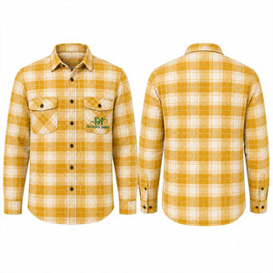 เสื้อเชิ้ตทำงานแขนยาวลายสก๊อตสีเหลืองสำหรับผู้ชาย ผ้าฝ้าย สวมใส่สบาย แฟชั่นยูนิฟอร์ม - Product Image 1