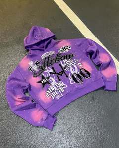 Logo personnalisé sérigraphie à manches longues pulls à capuche épais à impression numérique soleil délavé strass à capuche - Product Image 2