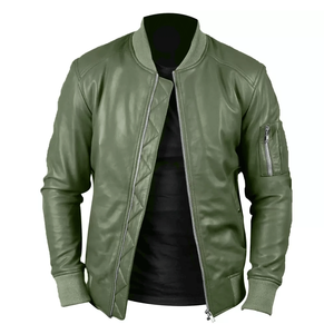 เสื้อแจ็คเก็ตนักขี่จักรยานสำหรับผู้ชายเสื้อโค้ทสไตล์ฤดูหนาวทำมือขนแกะสีแดงแท้ปกตั้งและเคลือบด้วยวัสดุพรีเมี่ยม - Product Image 5