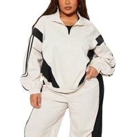 Conjunto deportivo de dos piezas para mujer, talla grande, con bordado, cremallera, cortavientos, transpirable, top corto y pantalones para correr.