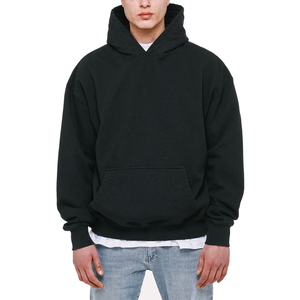 Logotipo personalizado Hombres de gran tamaño Heavyweight hoodies 100% Algodón Unisex Negro en blanco Sudadera con capucha recortada Raw Hem Hoodies - Product Image 5