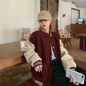 Hirigin Women's Oversized Moto Varsity Bomber Coat Faux Leather Jacket <b>Cashmere</b> Fur Zippered Motorcycle Biker Coat for Spring - Product Image 5