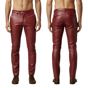 Pantalones de Cuero para Hombre, Estilo Urbano, Cintura Media, Cierre de Botones, Ligeros, de Lona, Cintura Elástica - Product Image 2